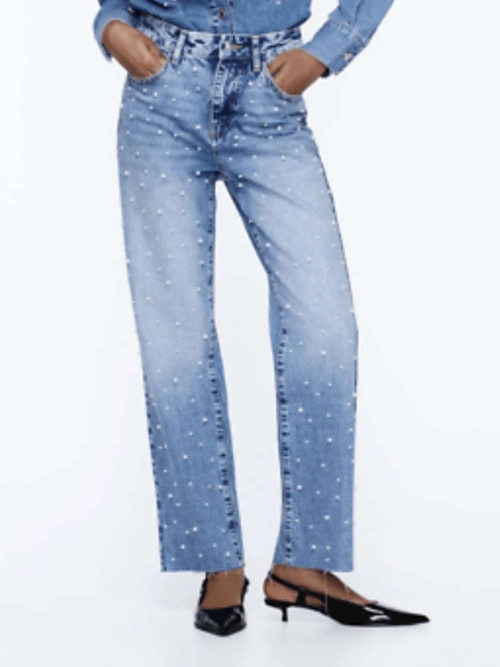 Zara straight cut pearl jeans